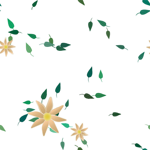 gyönyörű kompozíció egyszerű színes virágokkal és zöld levelekkel, vektor illusztráció   - Vektor, kép