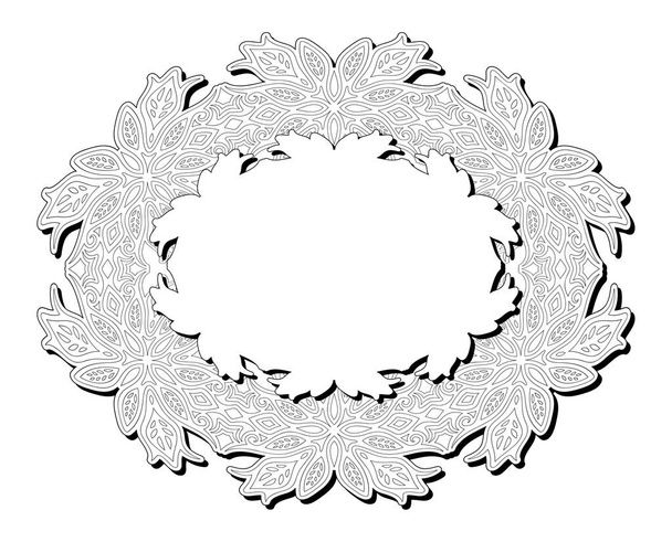 Beautiful monochrome illustration for adult coloring book page with isolated on the white background floral label and copy space - Vektor, Bild