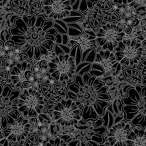 black monochrome flowers seamless pattern - ベクター画像