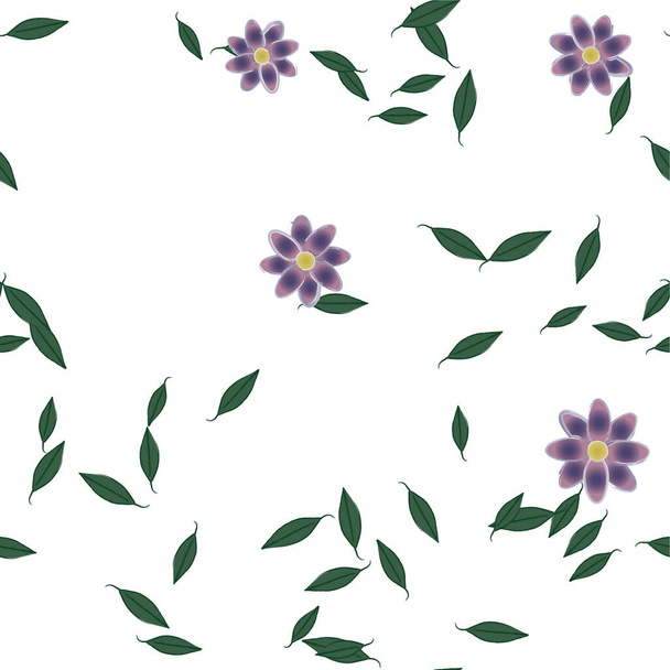 beautiful composition with simple colored flowers and green leaves, vector illustration   - Vector, Image