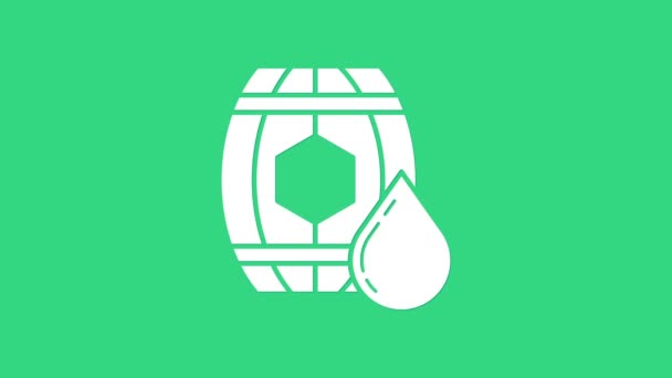 Witte houten vat met honing pictogram geïsoleerd op groene achtergrond. 4K Video motion grafische animatie - Video