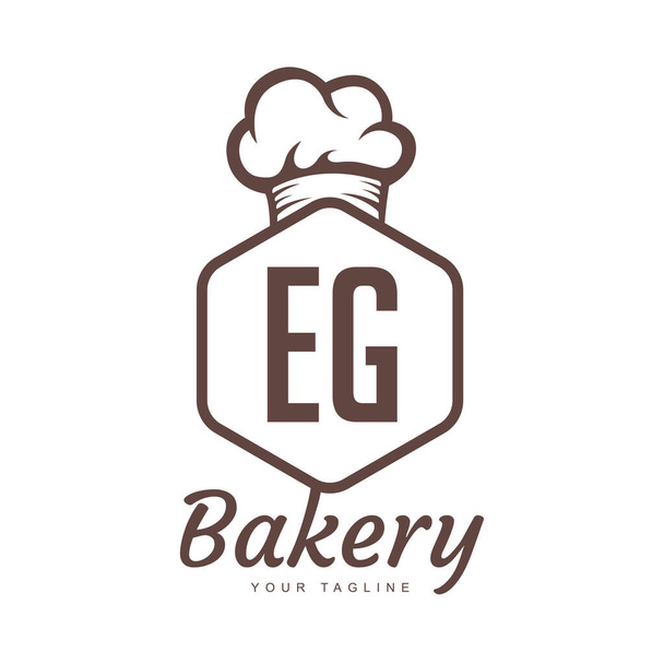 EG Letter Logo Design avec icône de chef, concept de logo de boulangerie - Vecteur, image