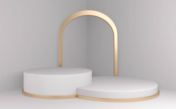 Podium minimal geometric white background and floor golden abstract.3D rendering - Foto, Imagen