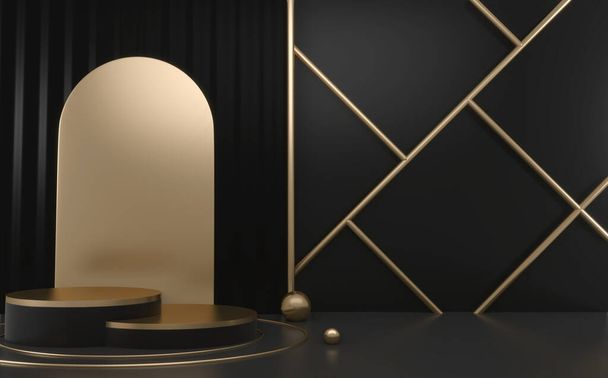 The Black and Golden Podium minimal geometric, Dark style abstract.3D rendering - Foto, Imagen