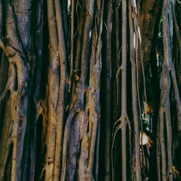 Тло зі стовбурів тропічних дерев. Імітація олійного живопису. 3D ілюстрація
.  - Фото, зображення