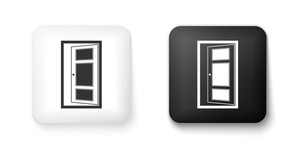 Icona porta aperta in bianco e nero isolata su sfondo bianco. Pulsante quadrato. Vettore. - Vettoriali, immagini