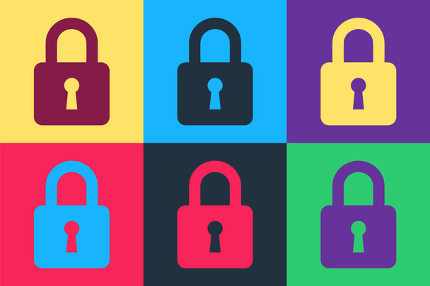 Pop art Lock ikon elszigetelt színes háttér. Lakat jel. Biztonság, biztonság, védelem, adatvédelem. Vektor. - Vektor, kép