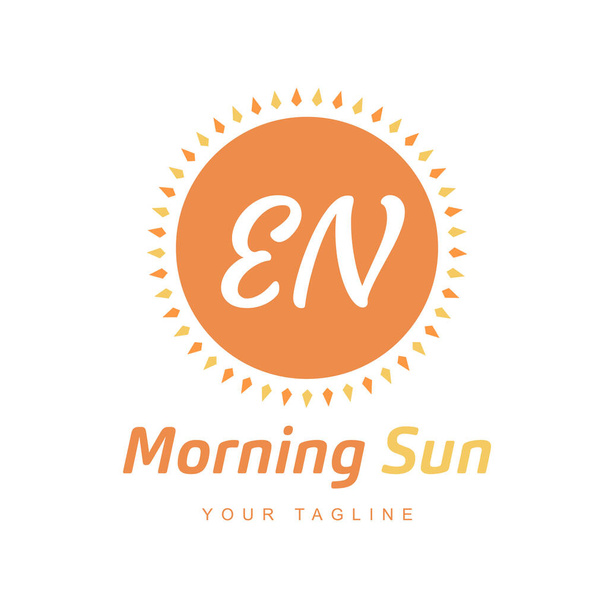 Diseño del logotipo de la carta del EN con el icono del sol, concepto del logotipo de la luz del sol de la mañana - Vector, imagen