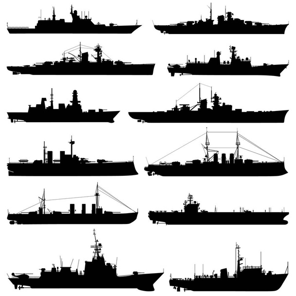 Collection silhouettes of ships. Boats. Vector illustration. - Vector, Image