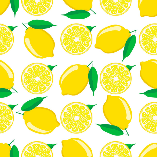 Εικονογράφηση για το θέμα μεγάλο χρώμα απρόσκοπτη κίτρινο λεμόνι, φωτεινό μοτίβο φρούτα για σφραγίδα. Μοτίβο φρούτων που αποτελείται από όμορφη απρόσκοπτη επανάληψη λεμόνι. Απλό πολύχρωμο φρούτα μοτίβο από απρόσκοπτη λεμόνι. - Διάνυσμα, εικόνα