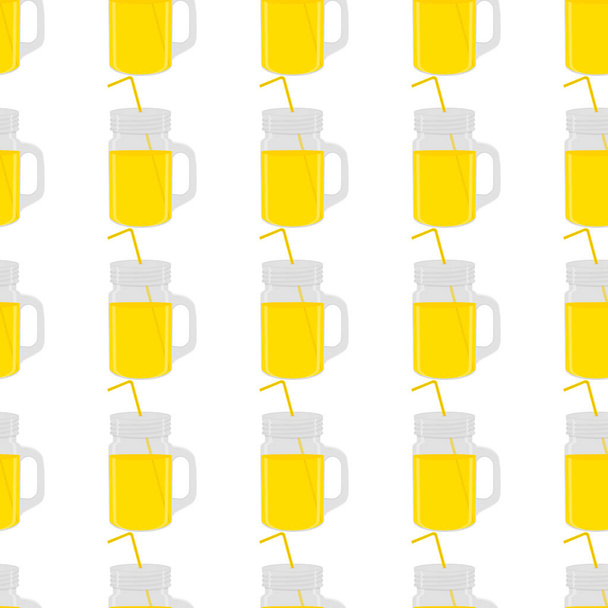 Иллюстрация на тему большого цветного лимонада в стеклянной чашке для натурального напитка. Лимонадный узор, состоящий из коллекции кухонных принадлежностей, стеклянной чашки к органическим продуктам питания. Вкусный свежий лимонад из стеклянной чашки. - Вектор,изображение
