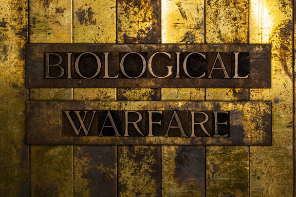 Biological Warfare text on grunge textured copper and gold background - Foto, Imagen