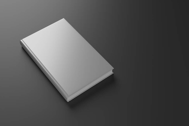 Leeres Hardcover-Buch auf grauem Hintergrund. 3D-Rendering-Illustration-Attrappe.  - Foto, Bild