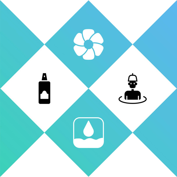 Set Spraydose für Haarspray, Wassertropfen, Blume und Mann im Sauna-Symbol. Vektor - Vektor, Bild