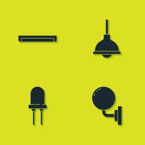 Set Fluorescent lamp, Wall sconce, Light emitting diode and Lamp hanging icon. Vector - Vector, Image