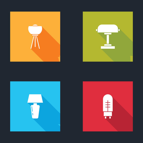 Állítsa Emelet lámpa, Asztal, és a fény kibocsátó dióda ikon. Vektor - Vektor, kép