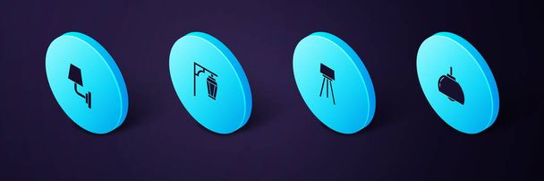 Set Isometric Chandelier, Floor lamp, Vintage street light and Wall sconce icon. Vector - Vector, Image