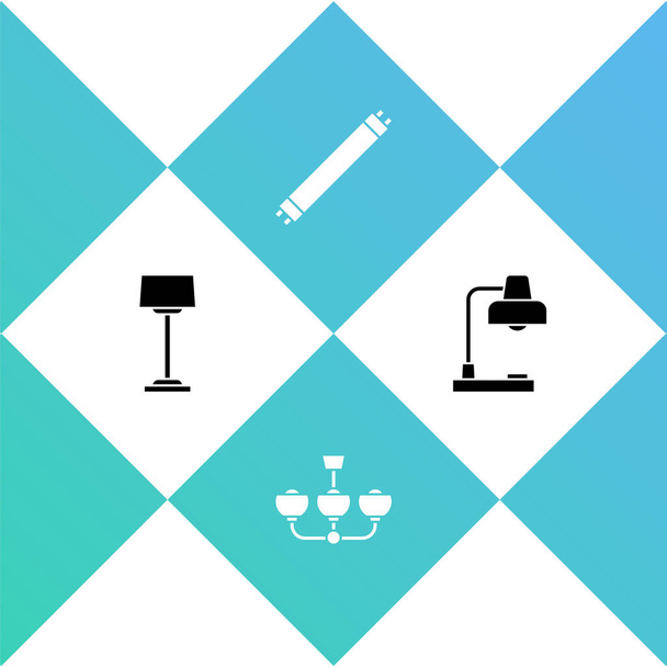 Set Stehlampe, Kronleuchter, Leuchtstoffröhren und Tisch-Symbol. Vektor - Vektor, Bild