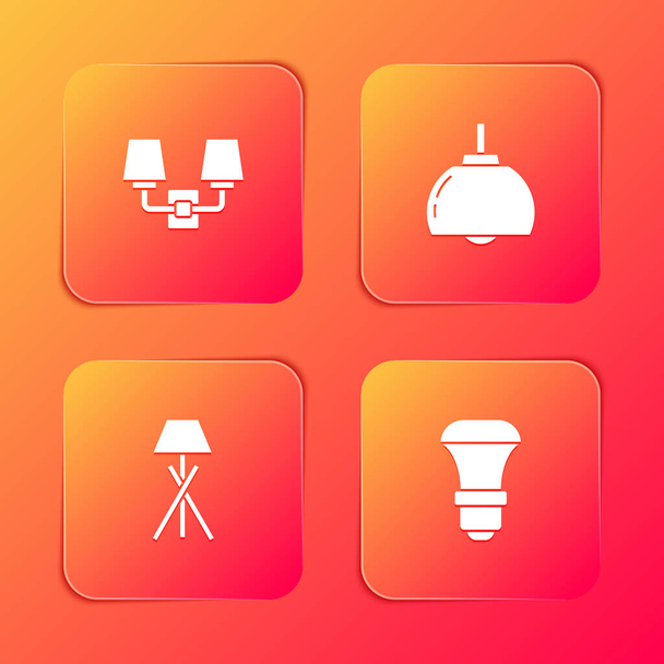 Duvar lambası veya lamba, avize, zemin ve LED ampul ikonunu ayarla. Vektör - Vektör, Görsel