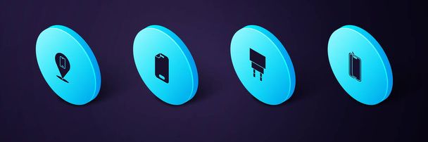Set Isometric Glass screen protector, Charger,  and Phone repair service icon. Vector - Vector, Image