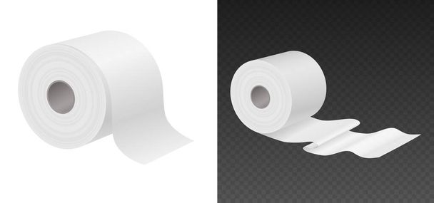 Realistisches Toilettenpapier, Papierhandtücher oder Serviettenrollen. Vorlagen-Attrappe isoliert - Vektor, Bild