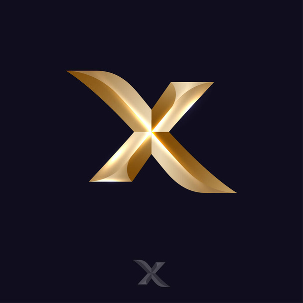 X letter logo. X monogram. Lettering. Volume gold X letter with facets. Royal, luxury style. - ベクター画像