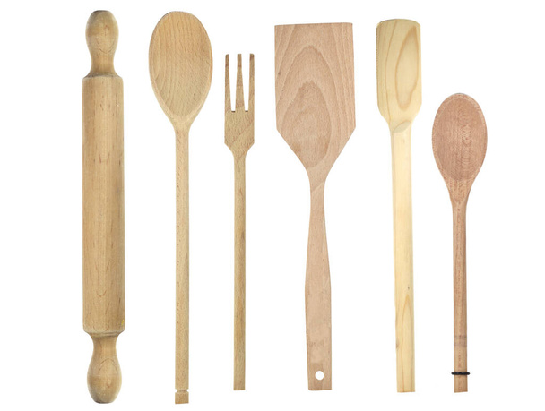 cucharas de horquilla de rodillo para uso alimentario de madera - Foto, Imagen