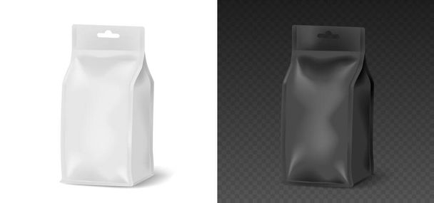 Κενό σακουλάκι για πακέτο τροφίμων μαύρο και άσπρο πρότυπο mockup πρότυπα απομονωμένο - Διάνυσμα, εικόνα