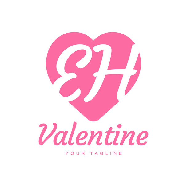Diseño del logotipo de la carta de EH con iconos del corazón, amor o San Valentín Logo Concept - Vector, imagen