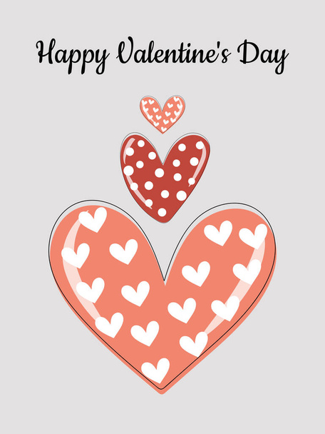 Greeting romantic card with hearts for Valentine's Day. Cute illustration for printing on cups, t-shirts, throw pillows, gliders, covers. - Foto, Imagem