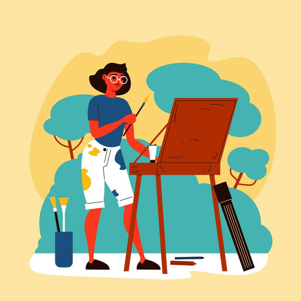 Outdoor Painting Artist Composition - Vector, Image