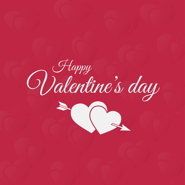 Fijne Valentijnsdag. Valentijnsdag wenskaart met twee witte harten met pijl op rode achtergrond - Vector, afbeelding