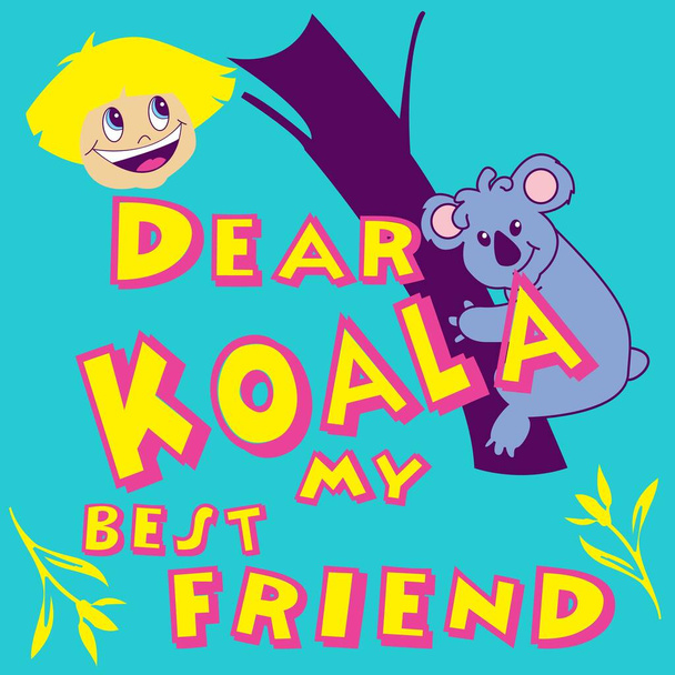 Illustratie vector schattig koala en vriend met tekst en achtergrond voor mode-ontwerp of andere producten. - Vector, afbeelding
