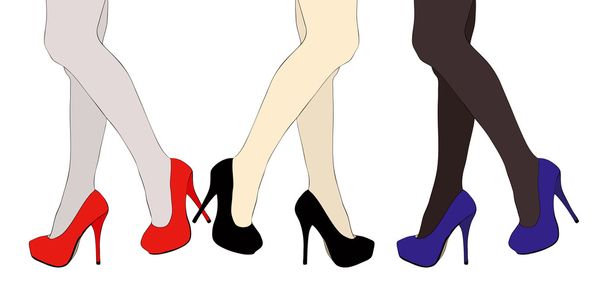Shoes, legs and silk stockings - Vector, afbeelding