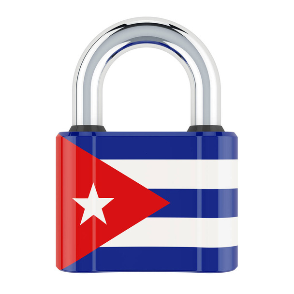 Hangslot met Cubaanse vlag, 3D weergave geïsoleerd op witte achtergrond - Foto, afbeelding