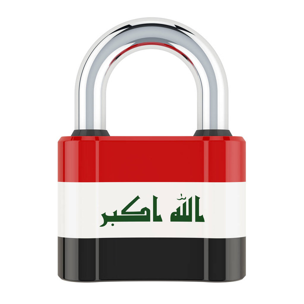 Hangslot met Irakese vlag, 3D weergave geïsoleerd op witte achtergrond - Foto, afbeelding