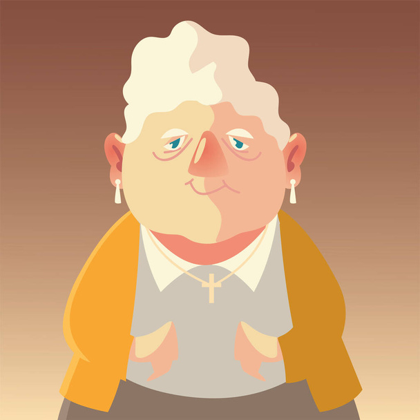 симпатичная пожилая женщина, бабушка-старшая мультик - Вектор,изображение