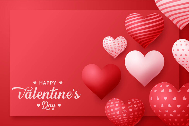 Открытка на день Святого Валентина на фоне сердца с воздушным шаром - Вектор,изображение