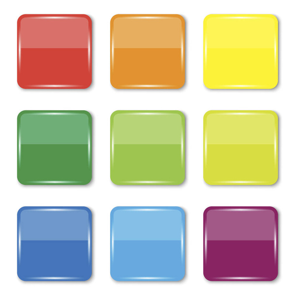 Colored square buttons. Teal background. Square glossy keys. Blank shiny colored buttons. Stock image. - Vector, imagen