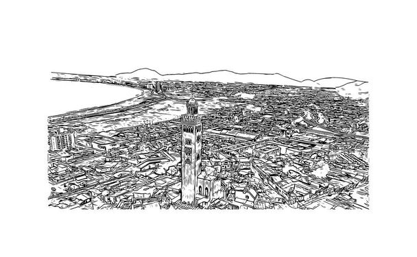 Afdrukken Gebouw uitzicht met bezienswaardigheid van Coquimbo is de stad in Chili. Handgetekende schets illustratie in vector. - Vector, afbeelding