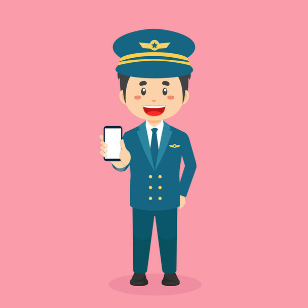 Pilot Character Hold The Phone - Vector, Image