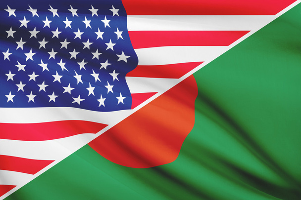 Seria potargane flagi. USA i Bangladeszu. - Zdjęcie, obraz