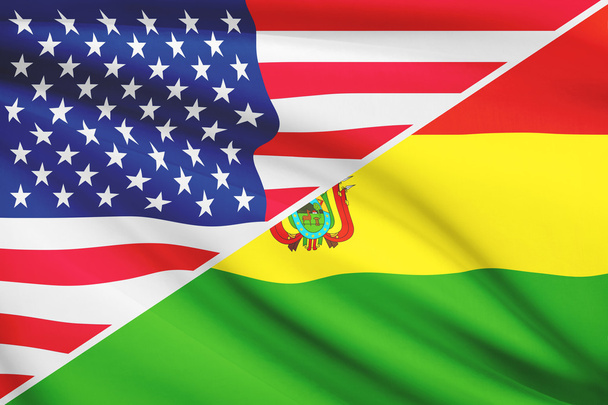 Seria potargane flagi. USA i Boliwii. - Zdjęcie, obraz