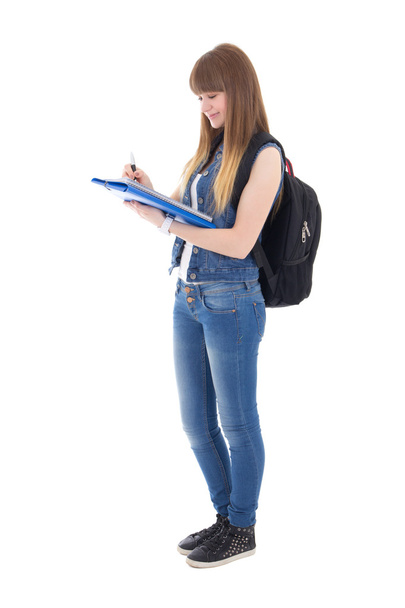 cute nastolatka z notebooka na białym tle - Zdjęcie, obraz