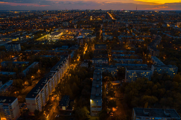 Night city aerial - Фото, изображение