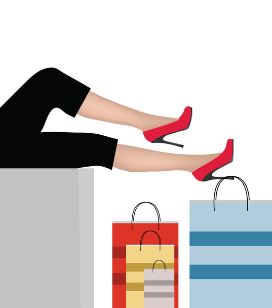 piernas de mujer con bolsas de compras
 - Vector, Imagen