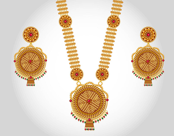 Designér šperky dlouhý náhrdelník set s kroužky na uši - Vektor, obrázek