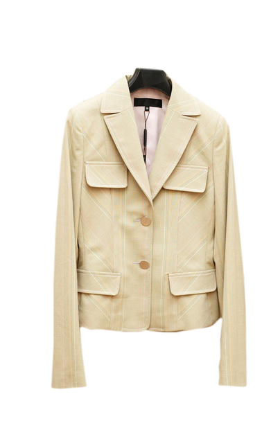 Светлый пиджак на вешалке изолирован на белом
 - Фото, изображение