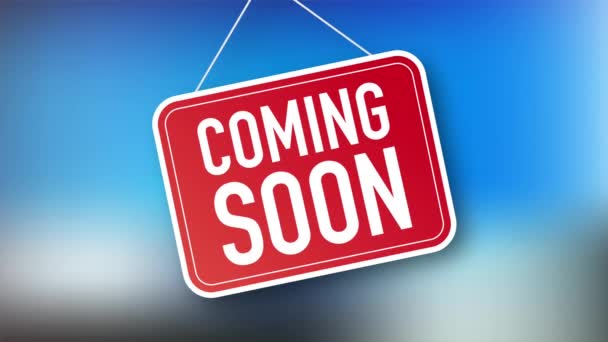Coming soon hanging sign on white background. Sign for door.  stock illustration. - Footage, Video