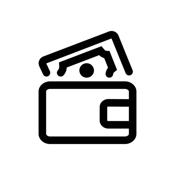 Carteira com ícone de contorno de dinheiro isolado no fundo branco. - Vetor, Imagem